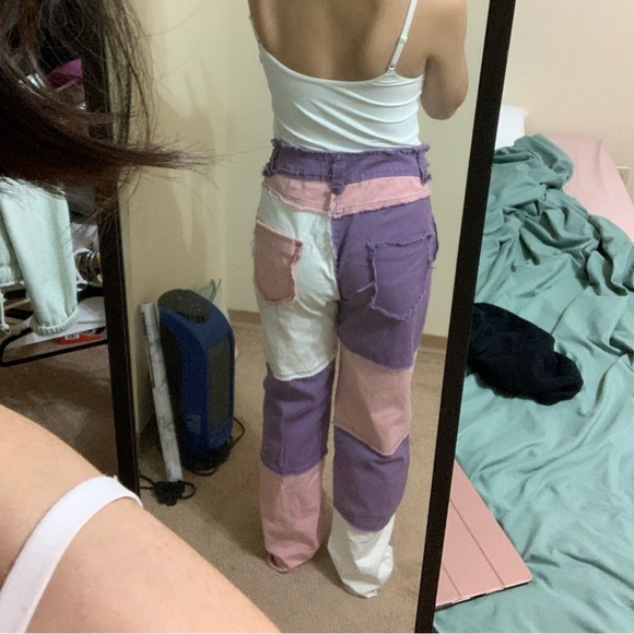 Pink purple white patchwork pants! Main character vibes. - Picture 6 of 14